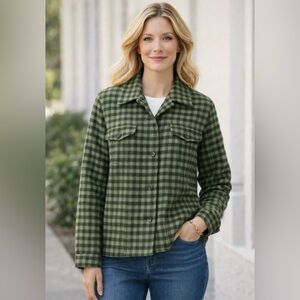 NEW! Talbots Wool Blend Checkered Plaid Shirt Jacket Green SZ 14P